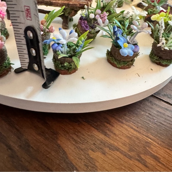 Vintage handmade dollhouse miniature wood potted plants bench branches flowers - Picture 7 of 13